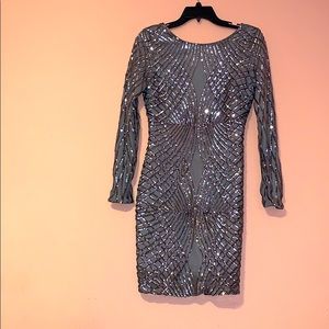 Silver dress with geometrical design pattern